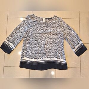 Rose & Olive black and white floral print blouse with back zipper- size medium